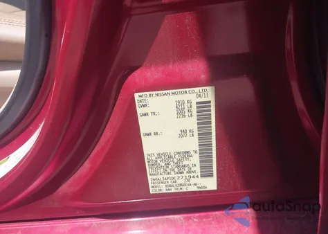 2013 Nissan Altima 2.5 Sl from USA, damaged, VIN 1N4AL3AP1DC271944